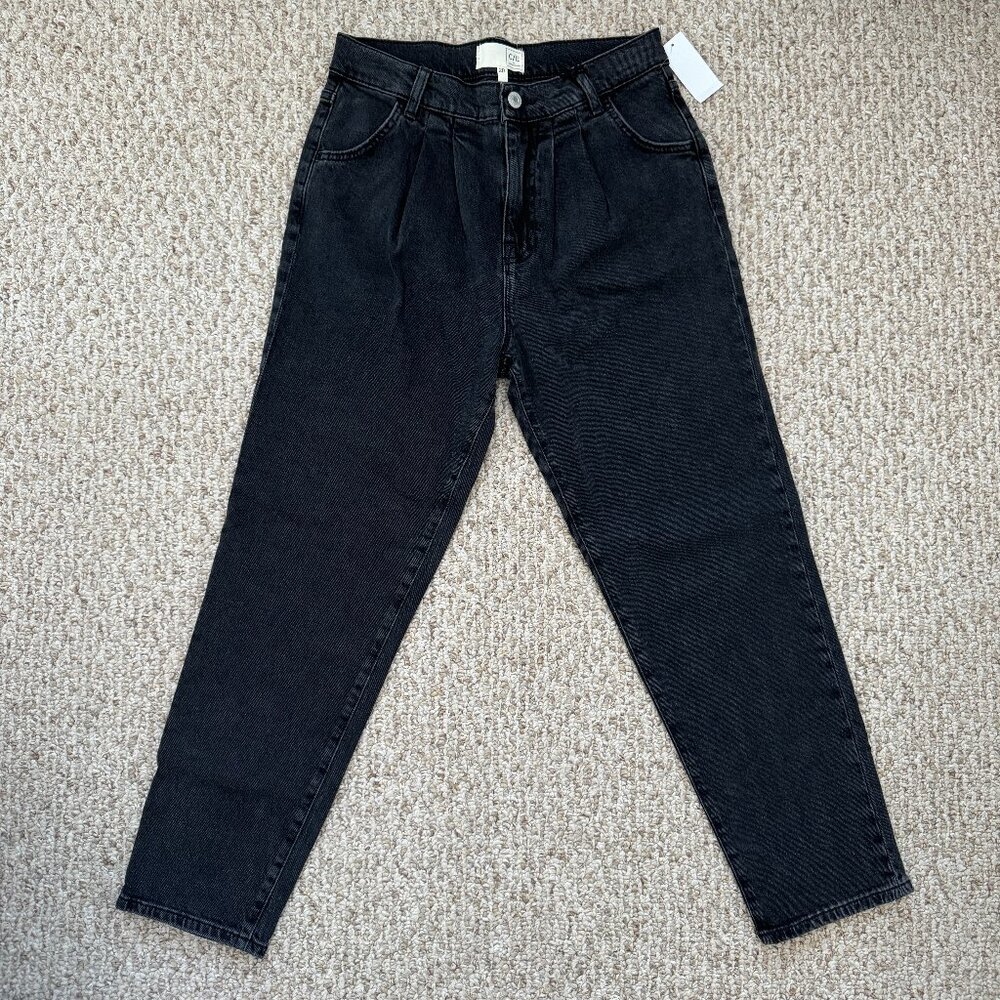 Current/Elliott Gravity Gray Washed Black Pleated Skinny Jeans NWT Sz 28‎